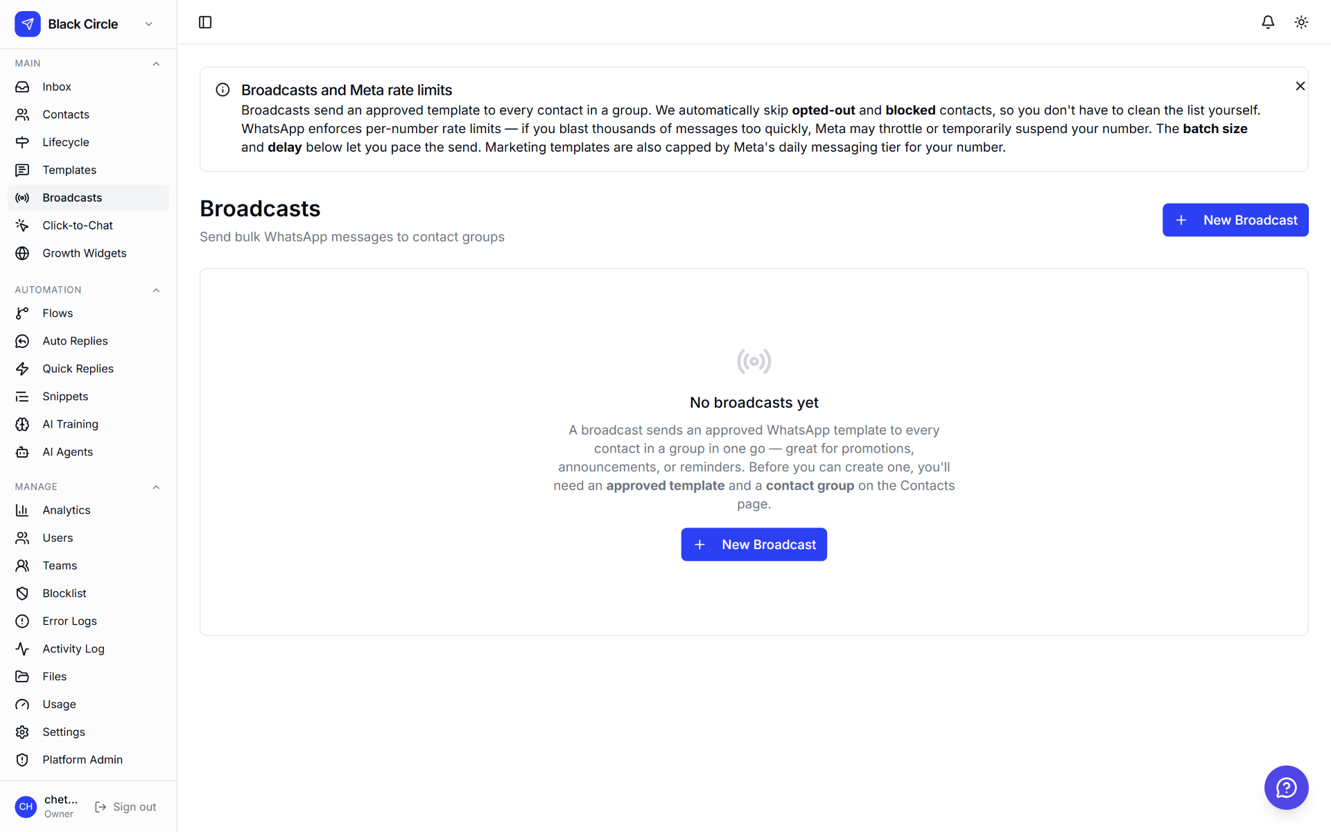 Broadcasts & Templates screenshot