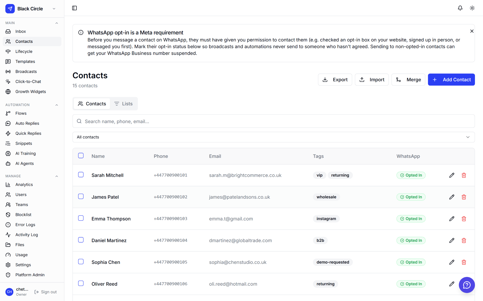 Contacts & CRM screenshot