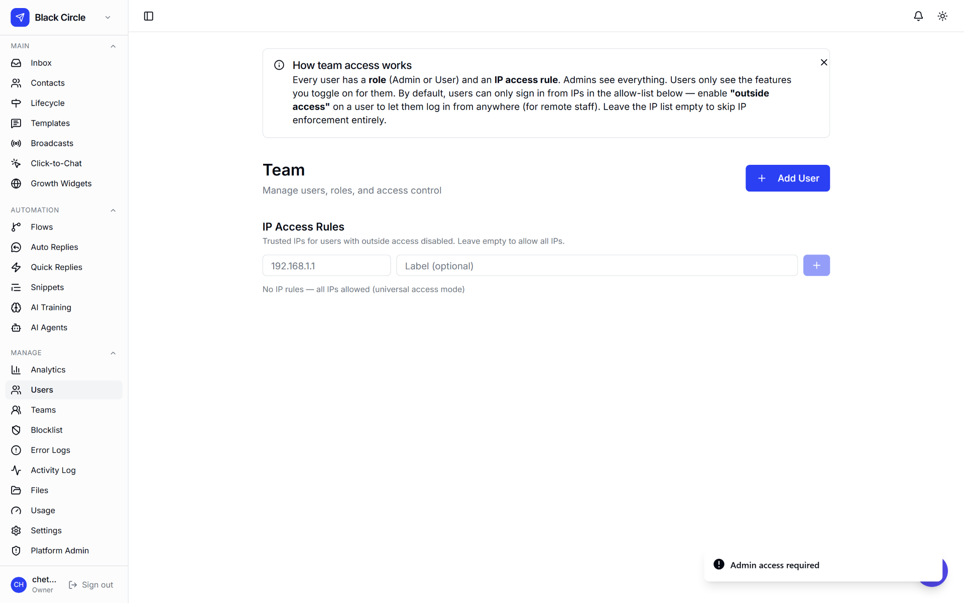 Team Management screenshot